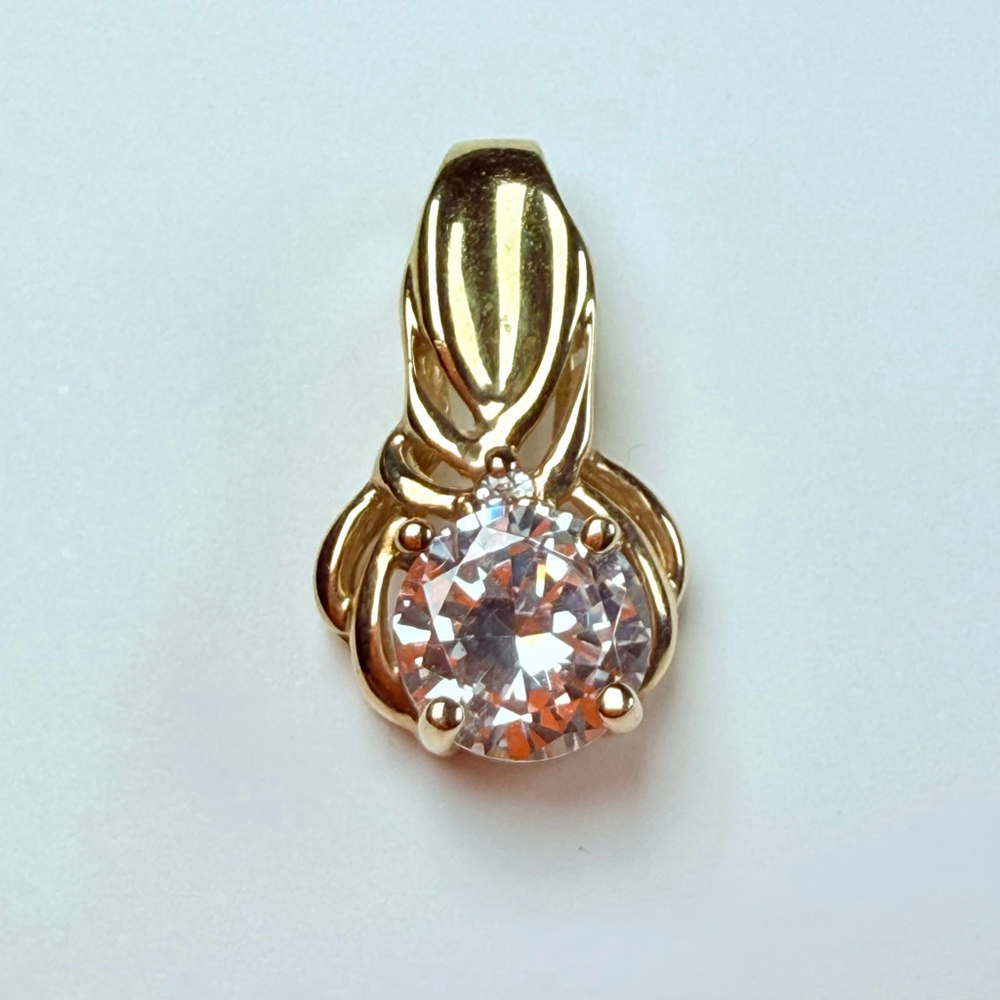 10k Solid Yellow Gold 1 Ct Cubic Zirconia Cz Solitaire Vintage Pendant Enhancer